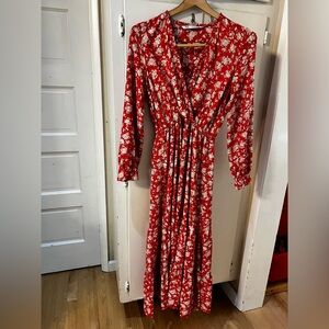 Zara Red Floral Long Sleeve Dress